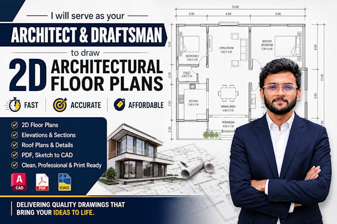 be your architect and draftsman for 2d architectural floor plan drawing