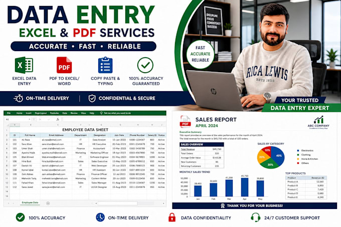 do accurate data entry, PDF conversion, excel and copy paste
