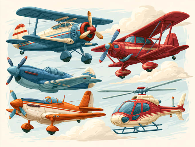 draw aircraft, airplane, helicopter into a vector cartoon