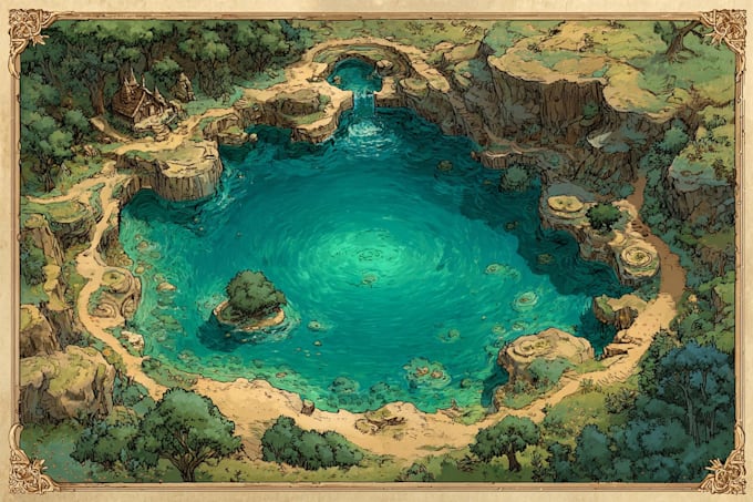 detailed fantasy map for dnd and rpg games