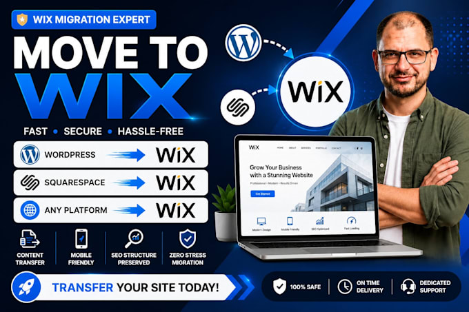 migrate, convert, clone or transfer wordpress, squarespace to wix website
