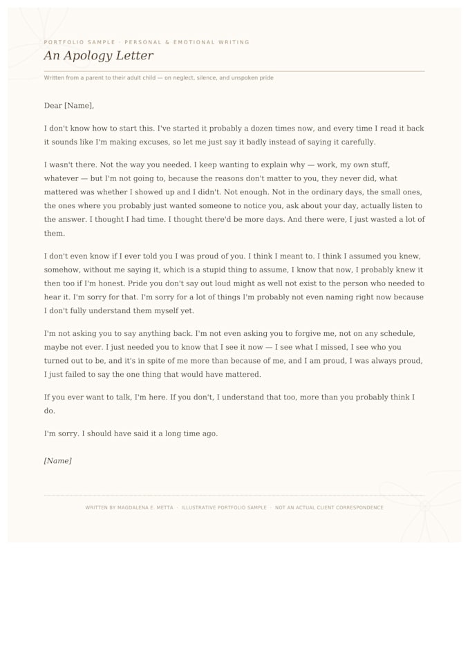 write a heartfelt personal or apology letter for you