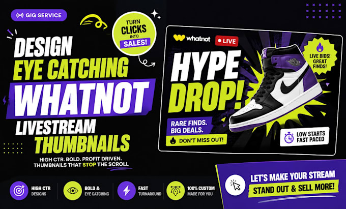 design eye catching whatnot livestream thumbnails