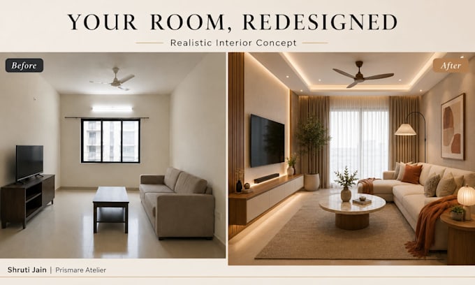 transform your room photo into a realistic interior design concept