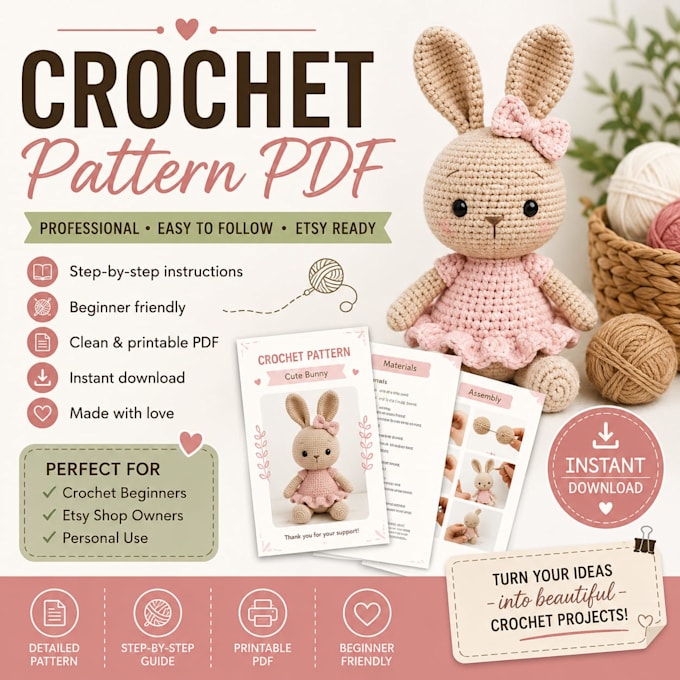 create crochet pattern PDF for etsy or personal use