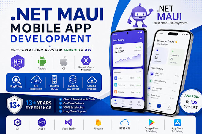 develop or fix net maui mobile app for android and ios
