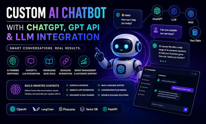 create custom ai chatbot with chatgpt, gpt API and llm