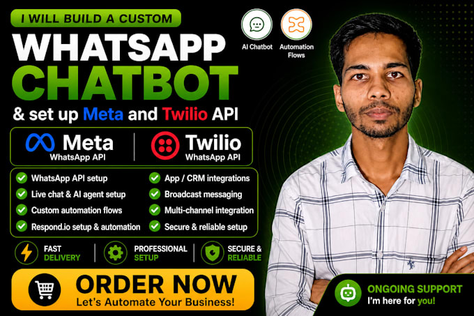 build whatsapp custom chatbot and setup meta and twilio api