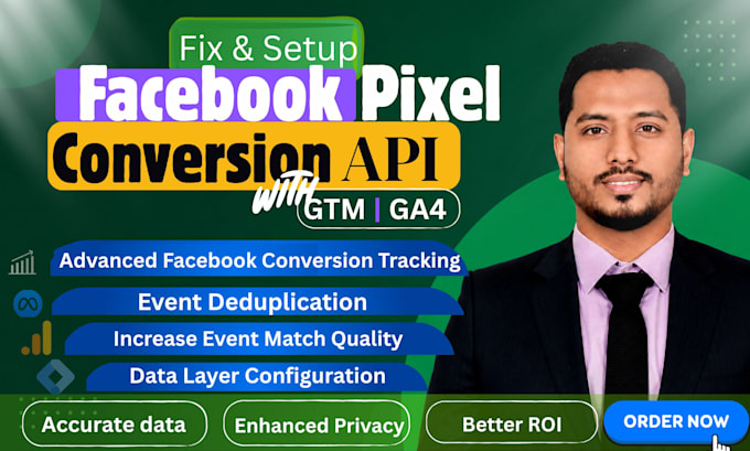fix and set up facebook pixel, meta pixel, ga4 and GTM tracking
