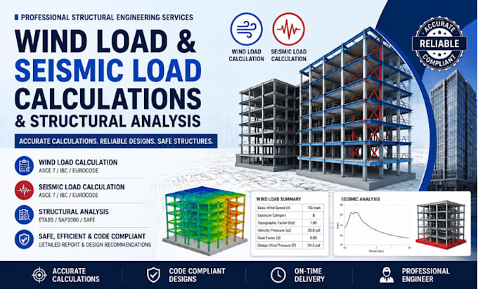 do wind load and seismic load calculations and structural analysis