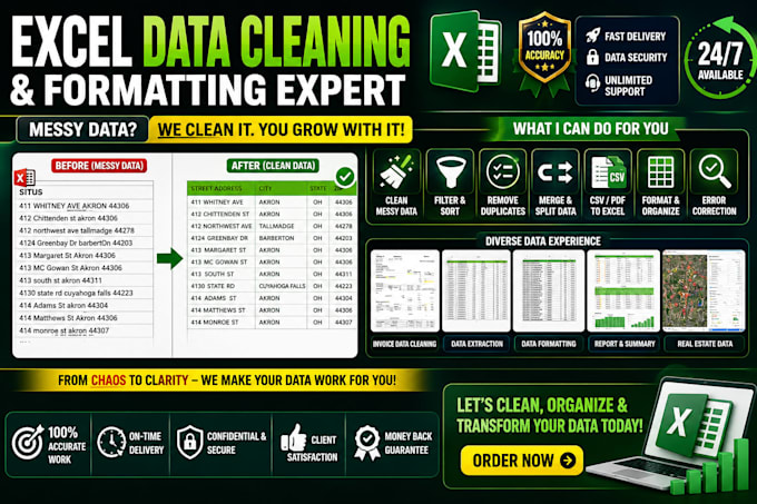 do microsoft excel data cleaning, formatting, sorting and deduplication