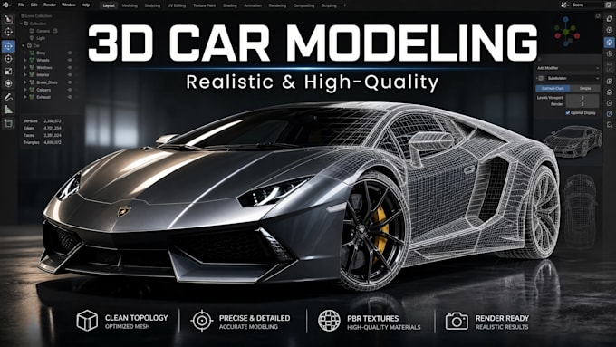 do 3d modeling, 3d car rendering, automotive render in blender