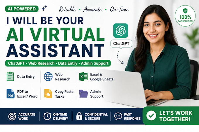 be your ai virtual assistant for chatgpt, web research, data entry and admin