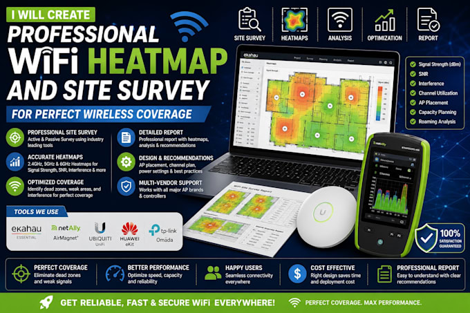 create professional wifi heatmap and site survey for perfect coverage