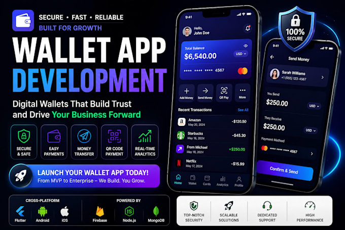 develop a secure digital wallet app for payment, money transfer, fintech startup