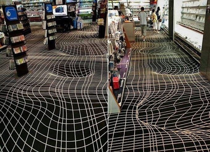design realistic 3d floor illusion, anamorphic artwork, and custom floor graphic