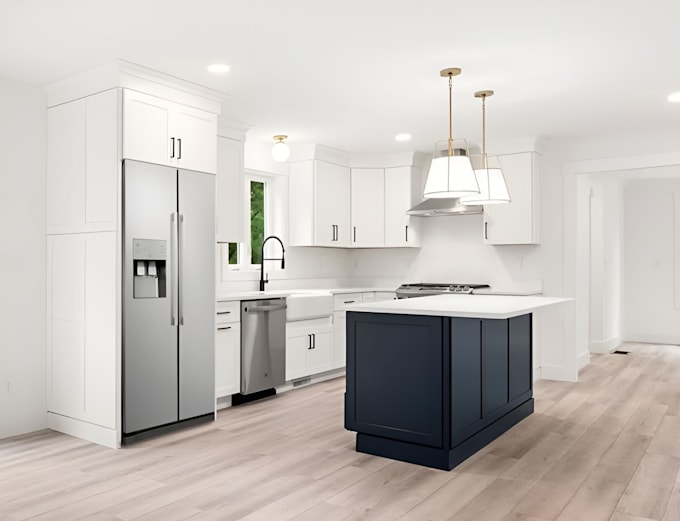 design kitchen layout and realistic 3d render in 2020 design