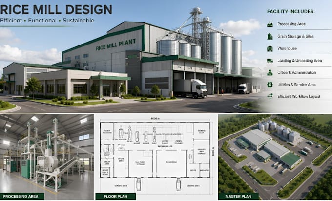 design a professional rice mill and processing plant