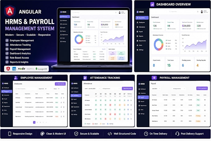 build angular admin dashboard, hrms and payroll management system