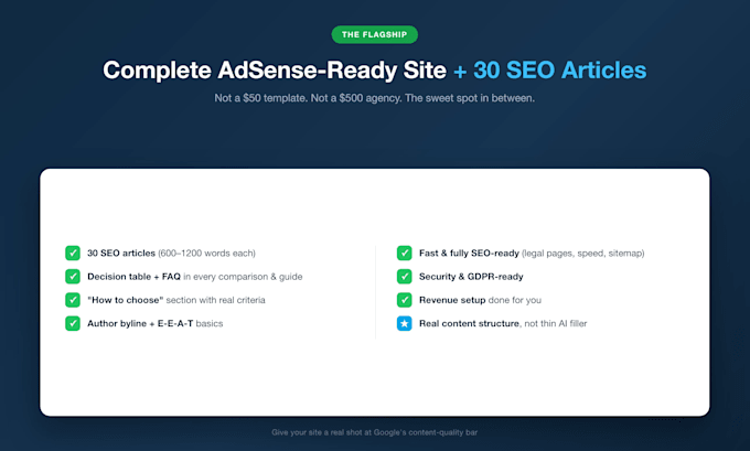 build a complete adsense ready wordpress website with 35 SEO articles