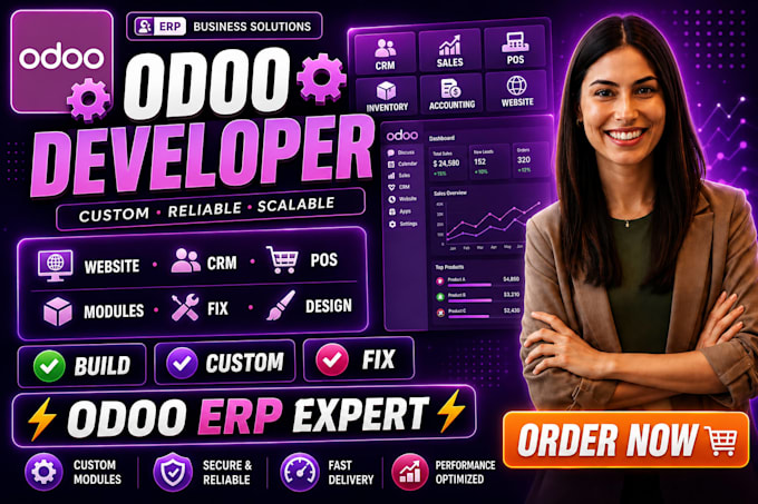 develop odoo website customization web app CRM pos modules fix odoo erp design