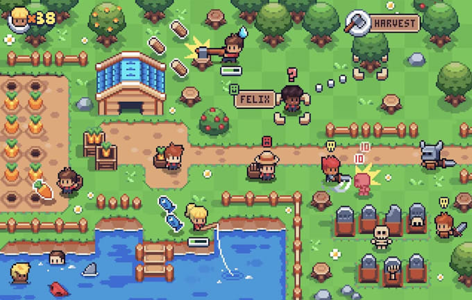 create 8bit 16bit pixel art tilemap tileset top down game map background