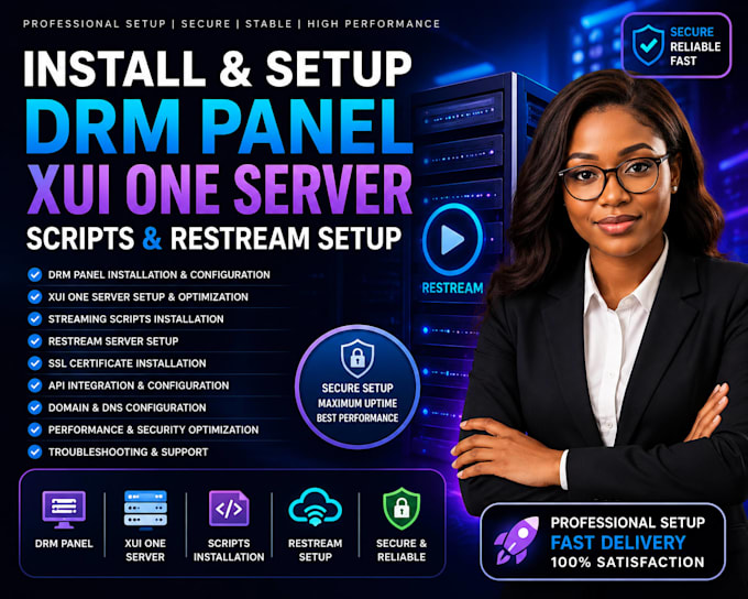 install drm panel, xui one server, scripts and restream setup