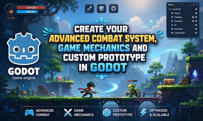 develop godot gameplay systems, ai, combat systems and game prototypes