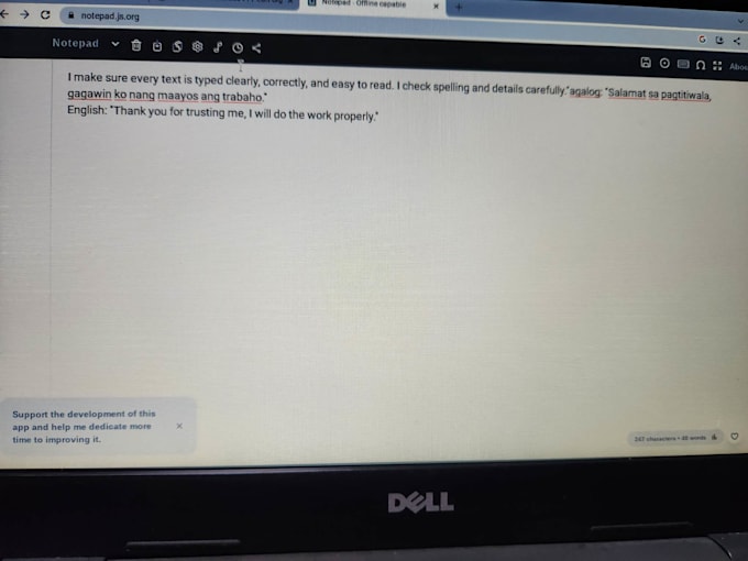 type documents and translate tagalog to english