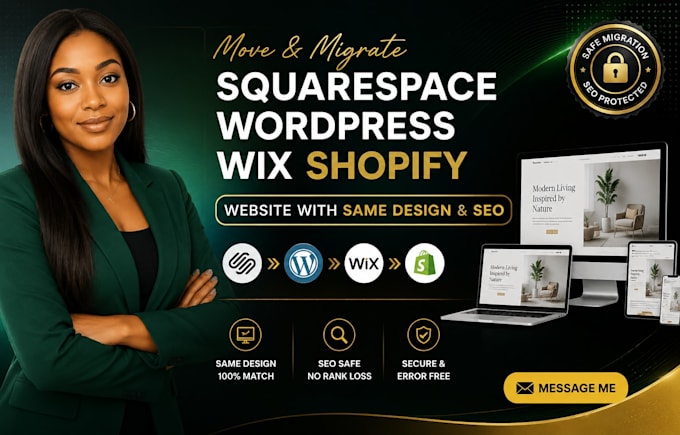 migrate move squarespace wordpress wix shopify website with same design and SEO