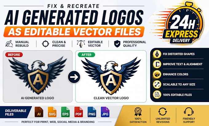fix and recreate ai generated logo as editable vector files