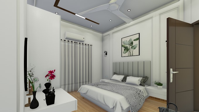 interior design for bed room, bath, kitchen,3d floor plan
