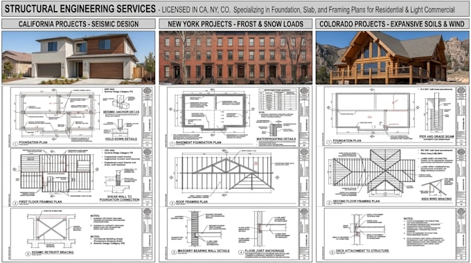 design structural engineering drawing for foundation slab and framing plans ca