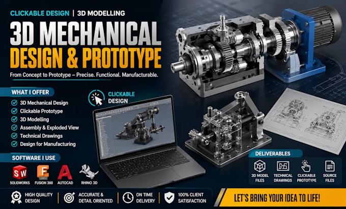 create 3d mechanical design and prototype clickable design 3d modelling