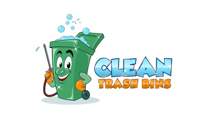 design fresh wash clean trash bins logo