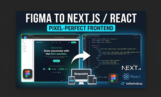 convert figma to nextjs or react responsive website using tailwind