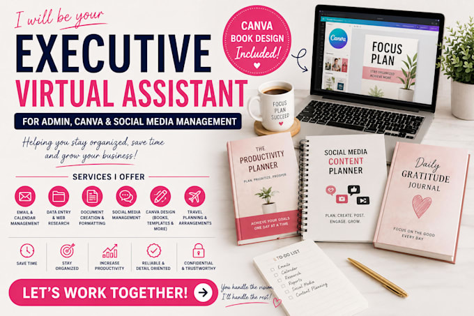 be your executive virtual assistant for admin, canva and social media management