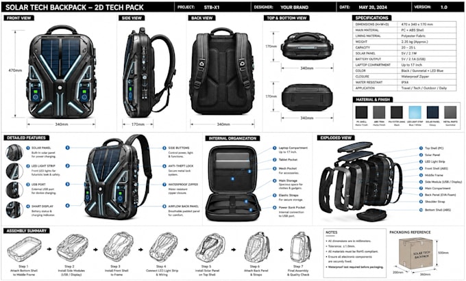 create 3d product design for bags, backpack design ready for manufacturing