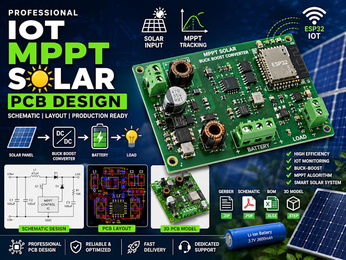 design pcb schematic layout for iot esp32 buck boost mppt solar power converter