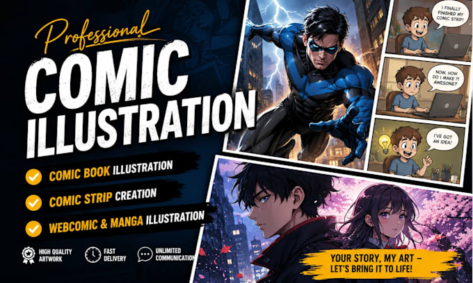 create custom comic book illustrations, comic strips, and webcomics