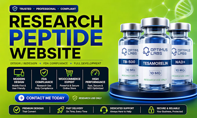 build research use fda compliant peptide website with processing integration