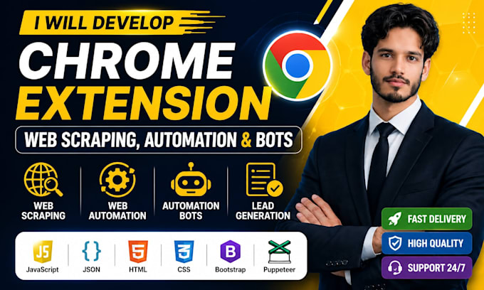 develop chrome extension for web scraping, automation and bots