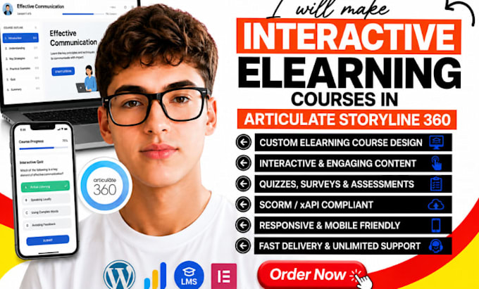 design or edit interactive elearning course in articulate storyline, rise, scorm