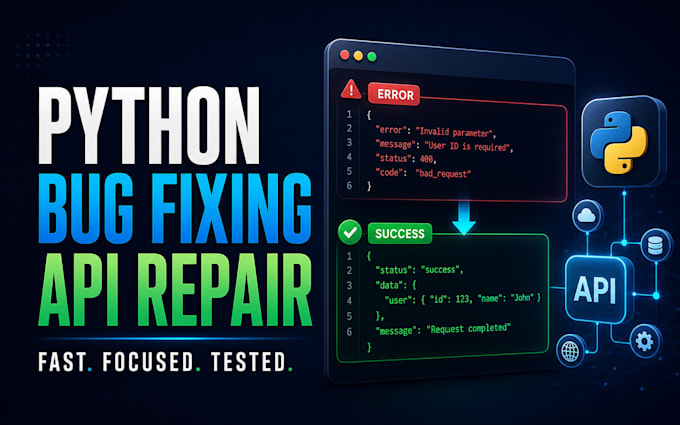 fix python bugs and repair API integrations in your application