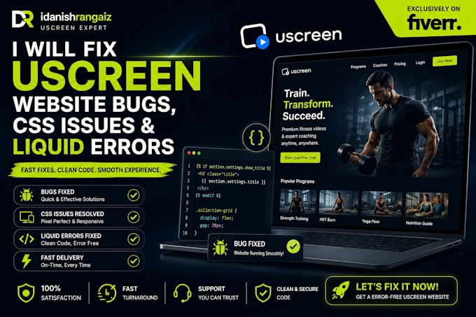 fix uscreen website bugs, css issues and liquid errors