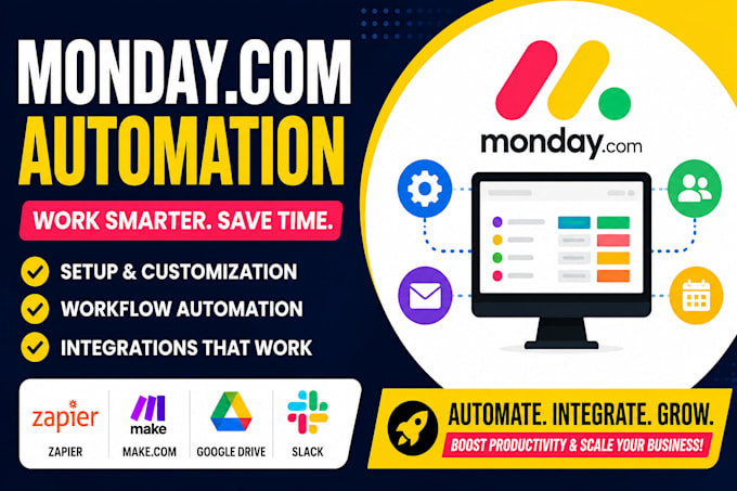 setup monday com crm workflow automation zapier make com integration
