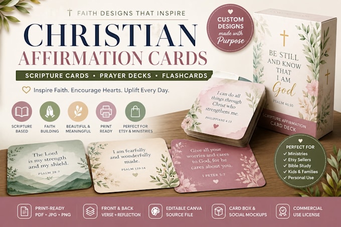 design christian affirmation card or scripture flashcards and prayer journal