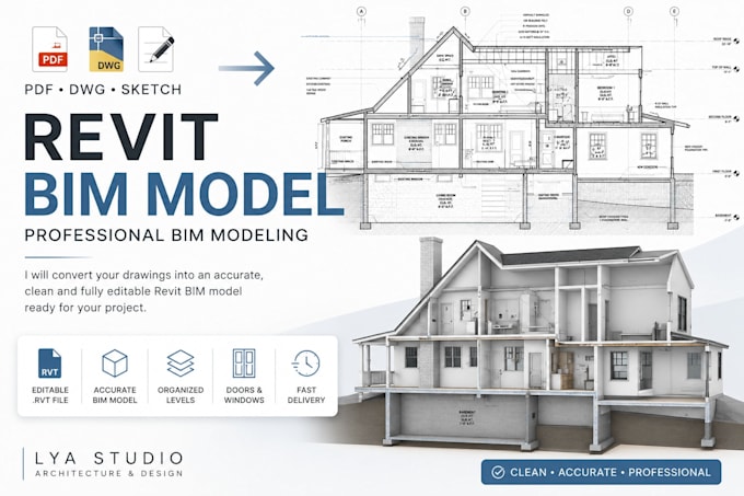convert PDF, autocad or sketches into a professional revit bim model
