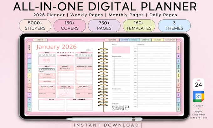 design hyperlinked pdf planner, etsy digital planner, goodnotes planner