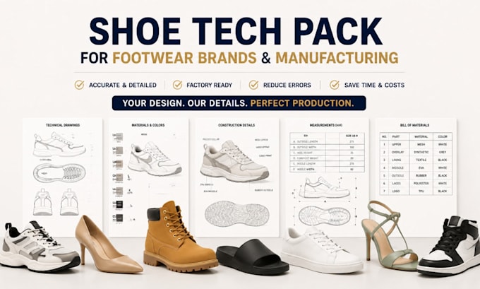 create a factory ready shoe tech pack for footwear manufacturing